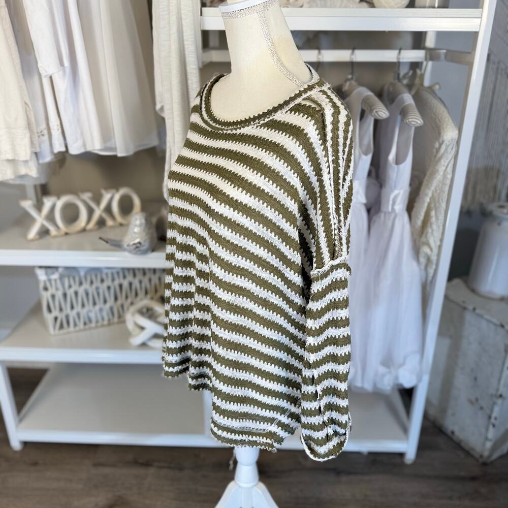 And the Why Women's Size S Green and White Striped Pullover Sweater #3439 - Picture 2 of 8